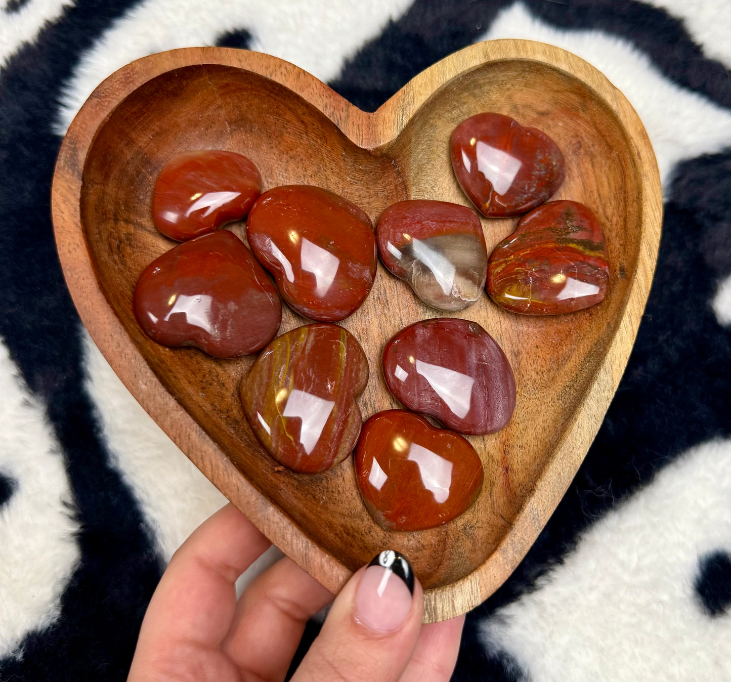 Petrified wood heart carvings