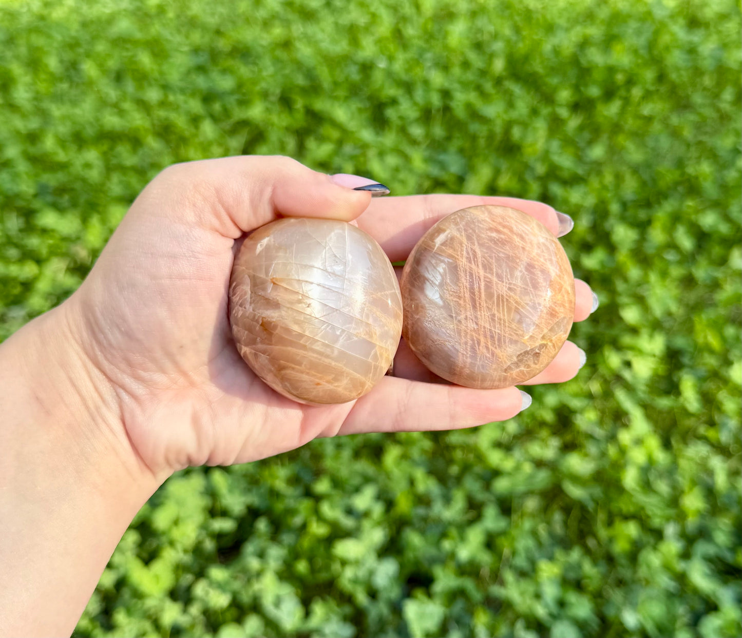 Peach moonstone palm stones