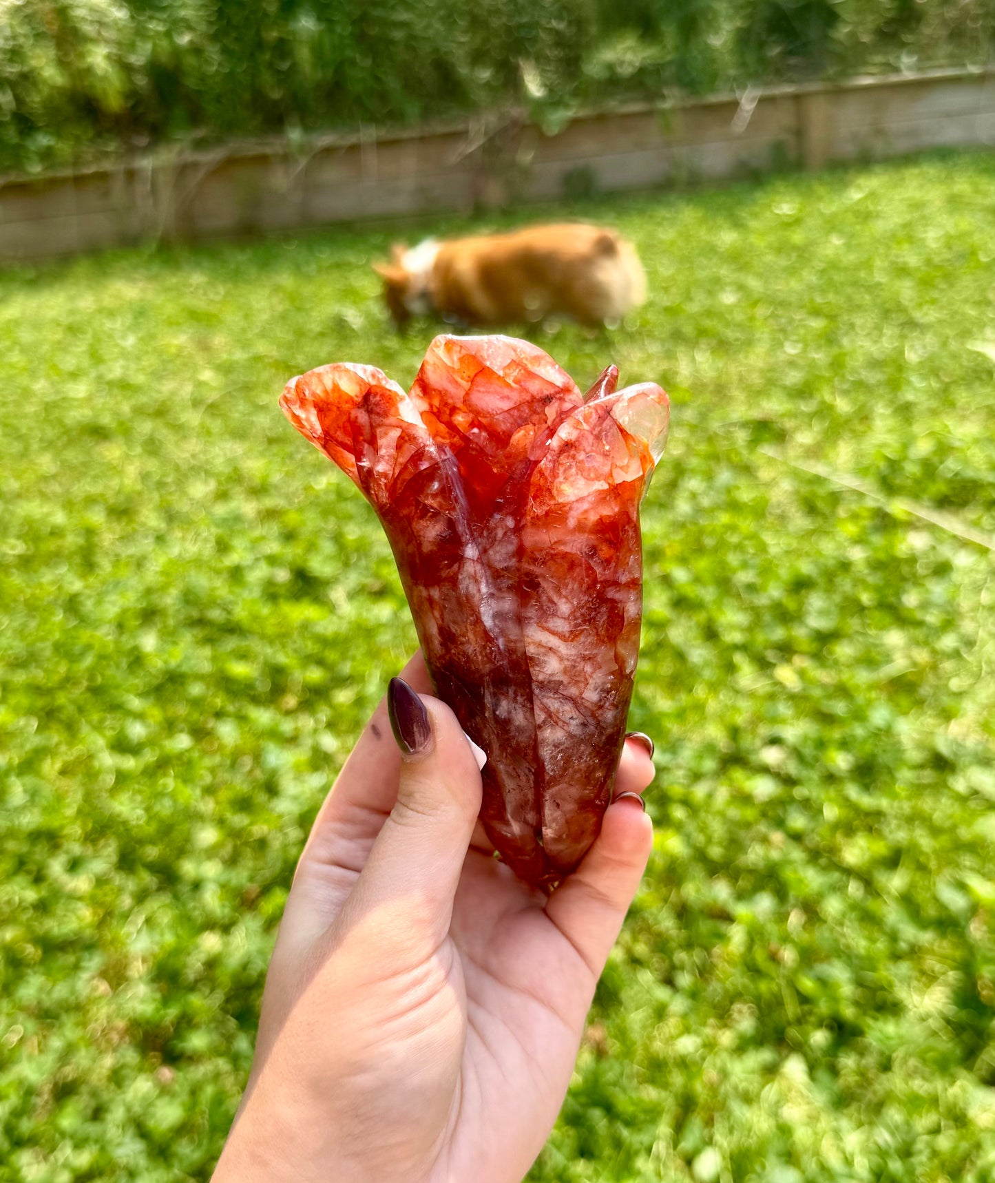 Fire Quartz flower carving