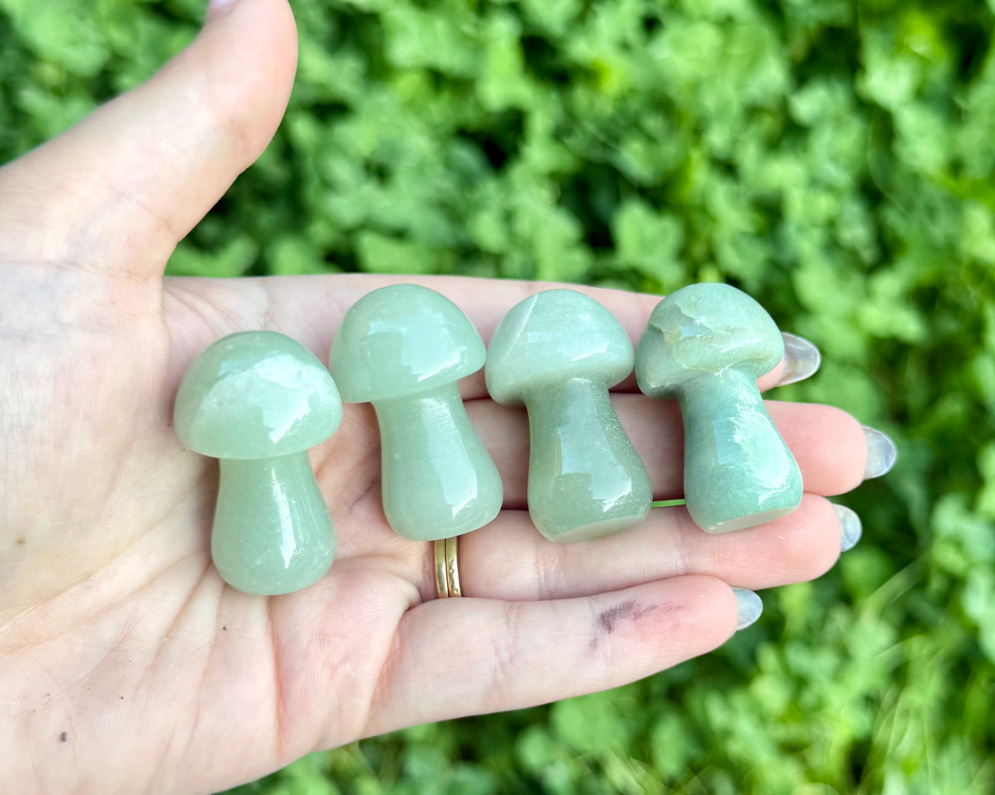 Green aventurine mushroom carvings