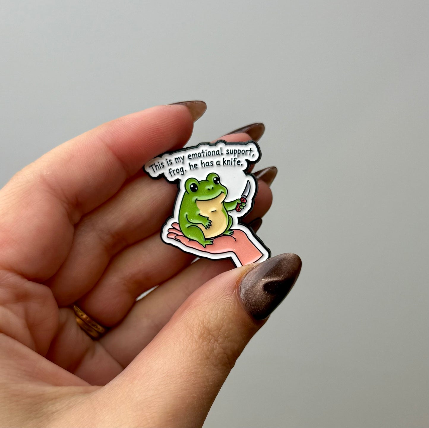 Emotional support frog enamel pin