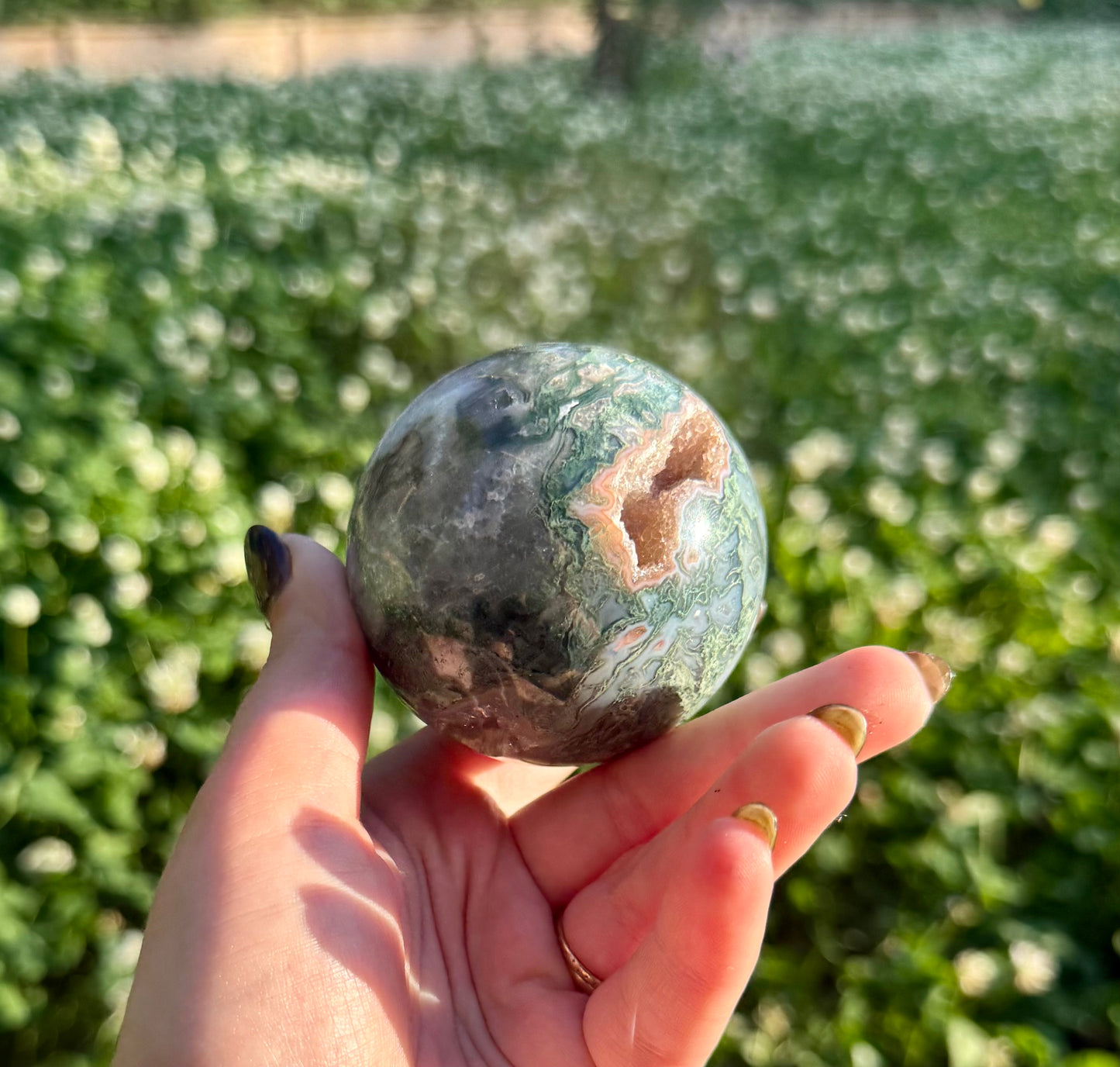 Moss agate sphere