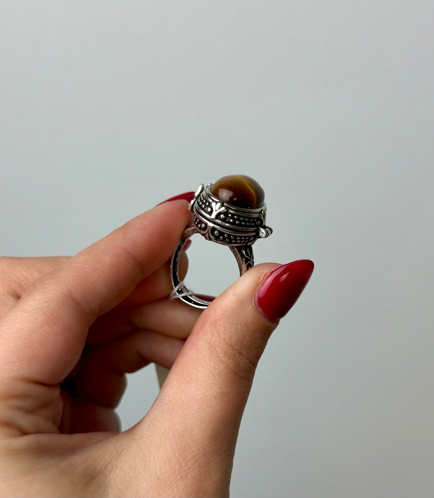 Tigers eye locket adjustable ring