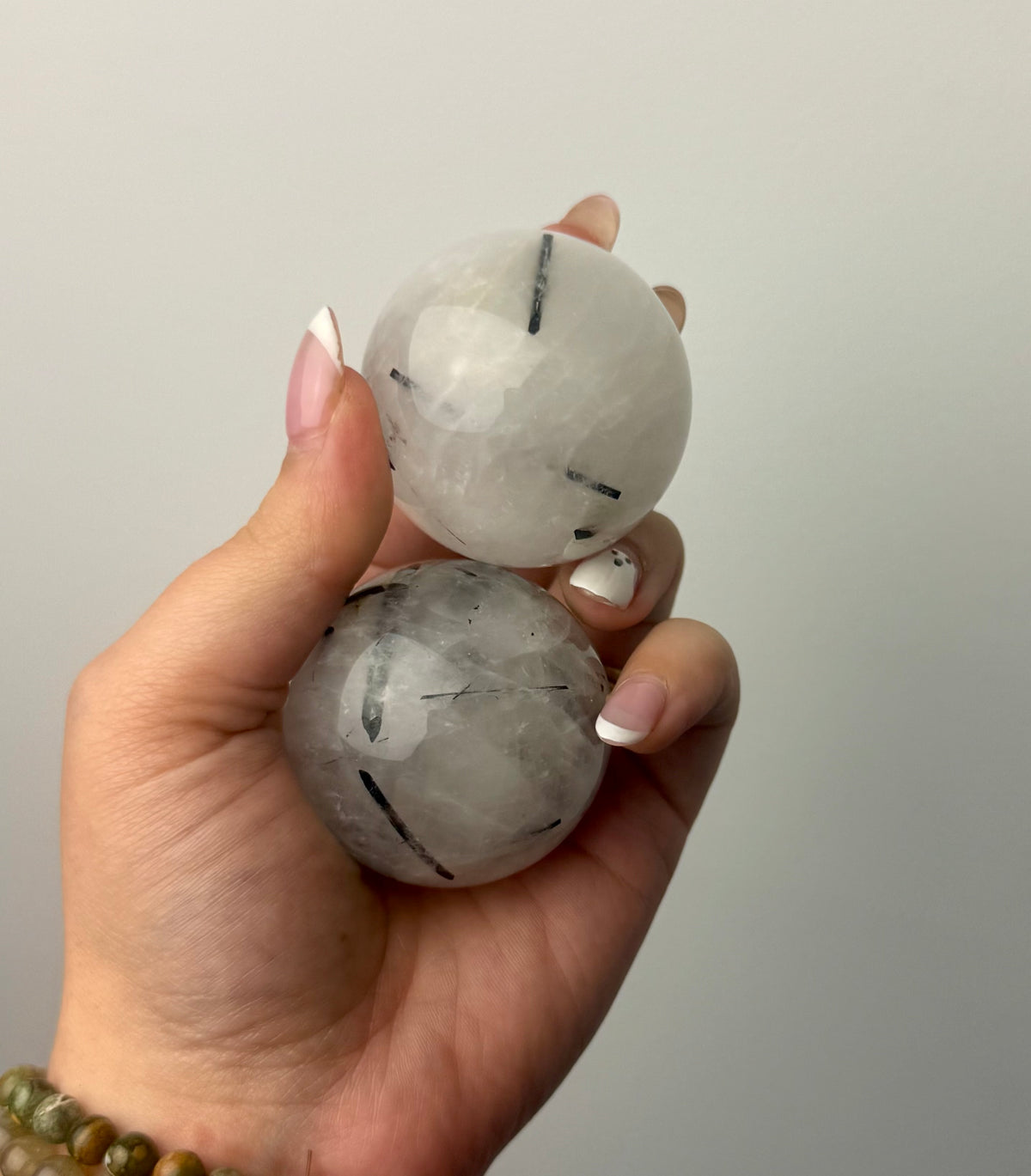 Black tourmaline in quartz spheres