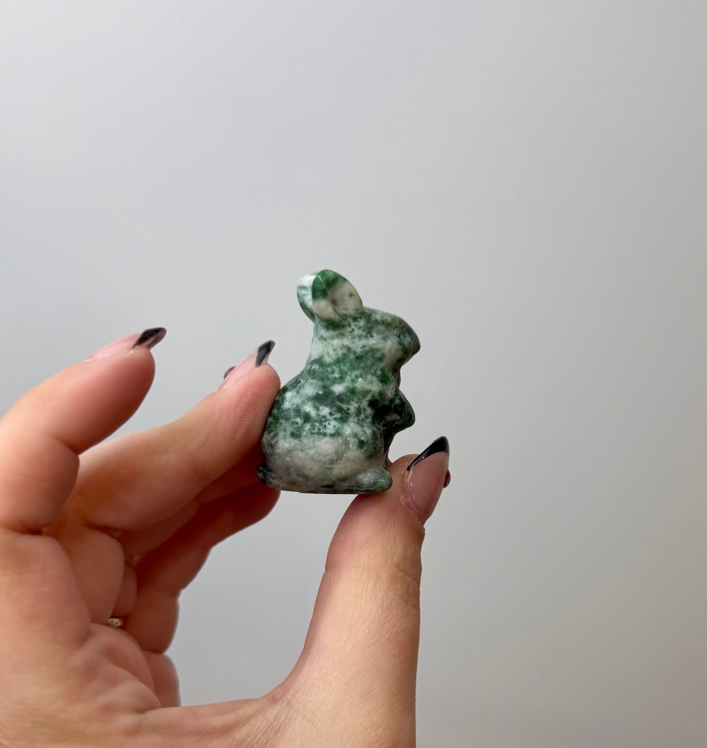 Moss agate bunny carving