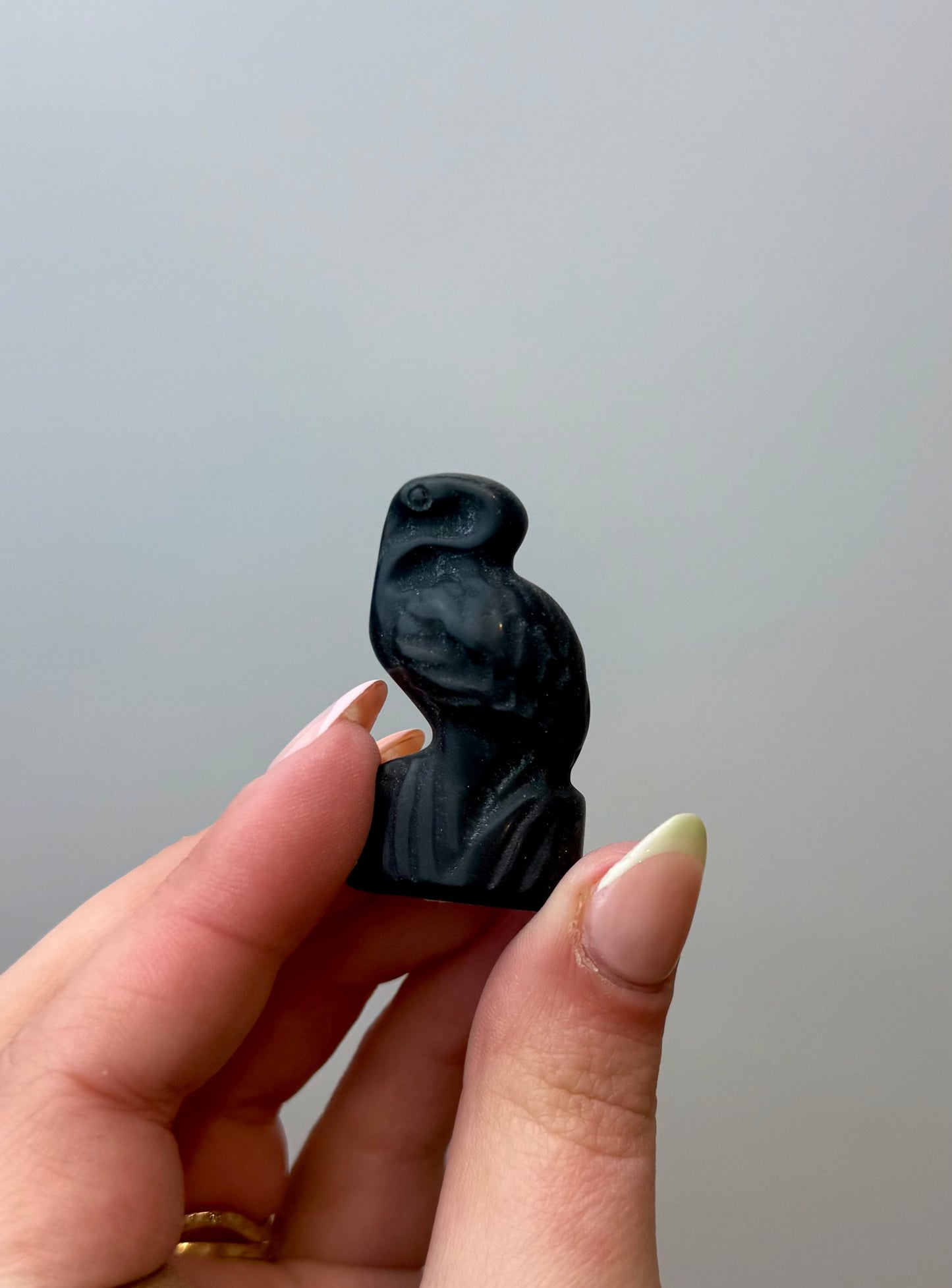 Obsidian flamingo carving
