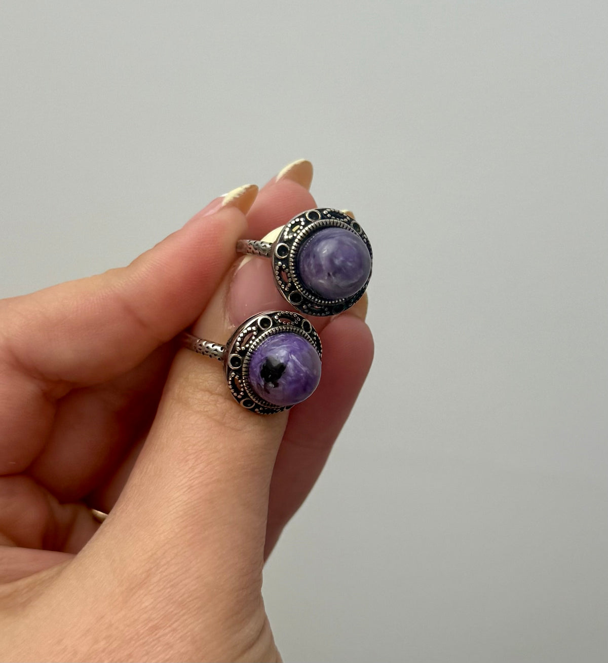 Charoite adjustable rings
