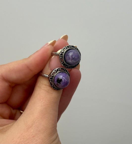 Charoite adjustable rings