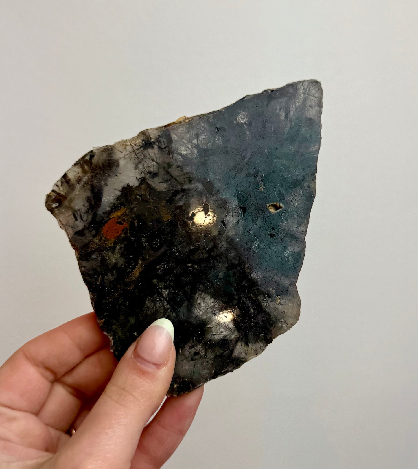 Black tourmaline in quartz slab