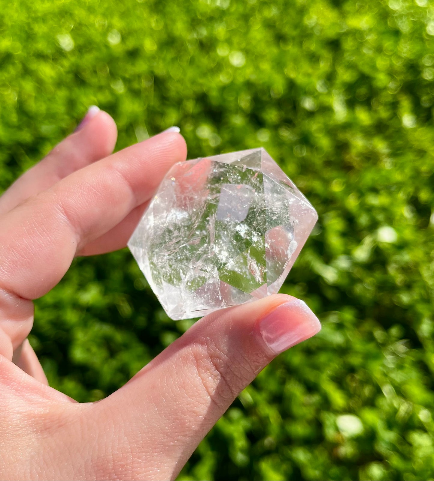 Clear quartz hexagon carvings