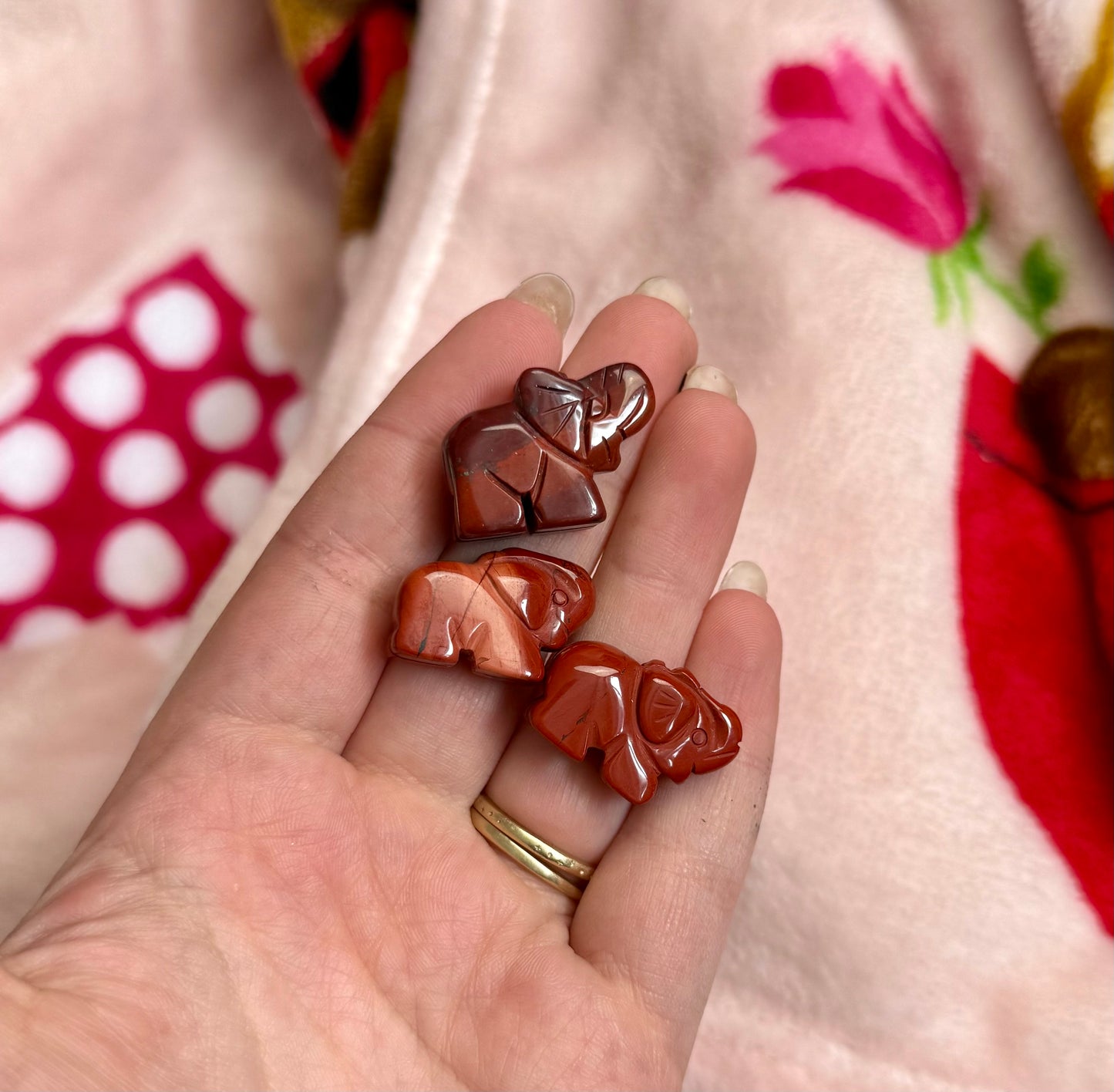 Red jasper elephant carvings