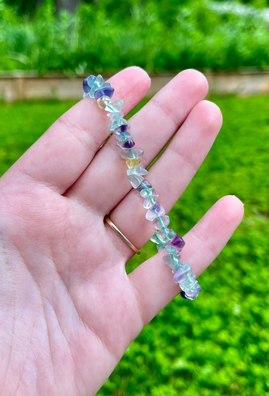 Rainbow fluorite chip bracelets