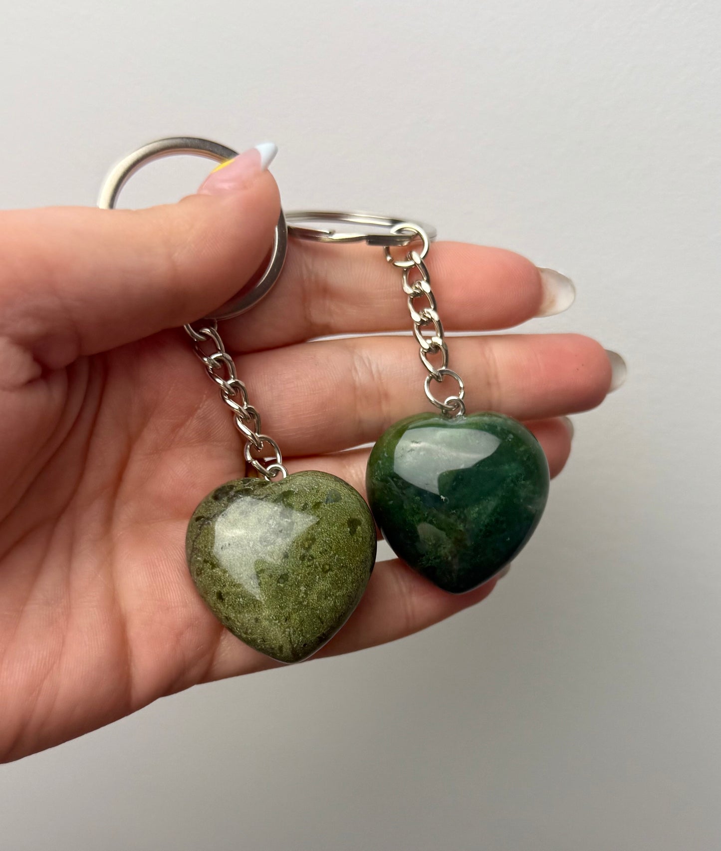 Moss agate heart keychains