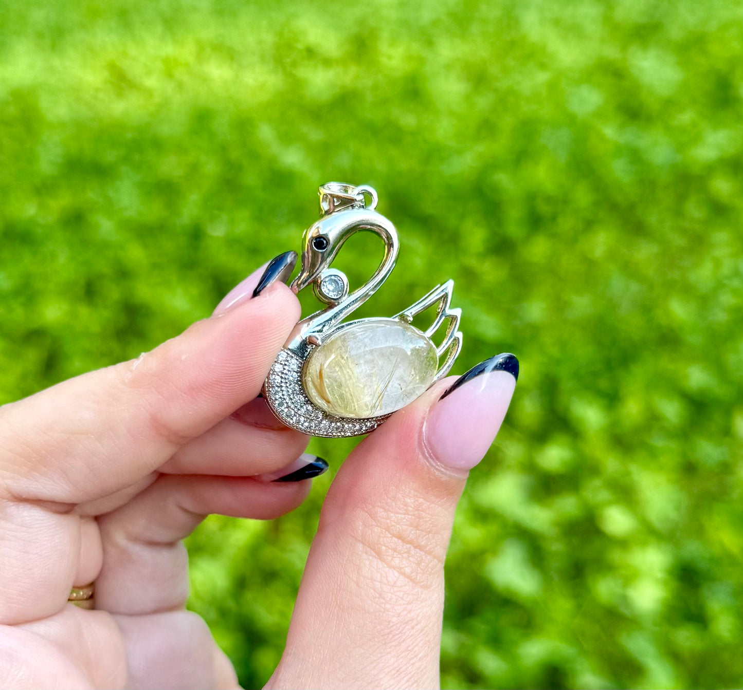 Rutile Quartz swan pendant