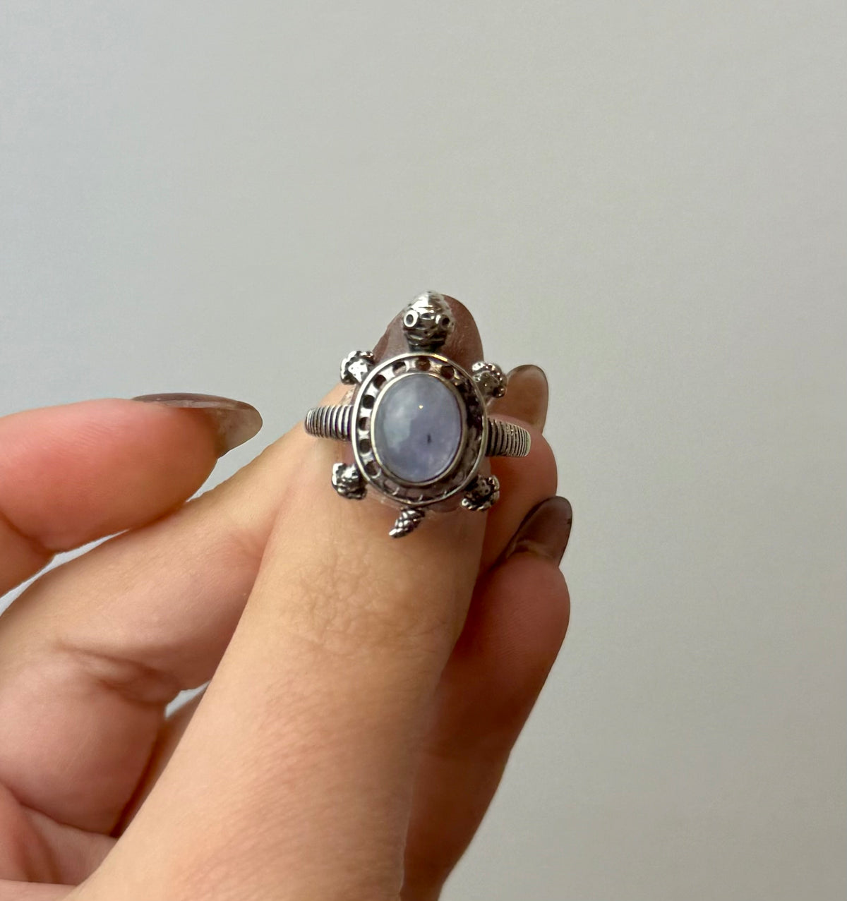Blue kyanite turtle adjustable ring