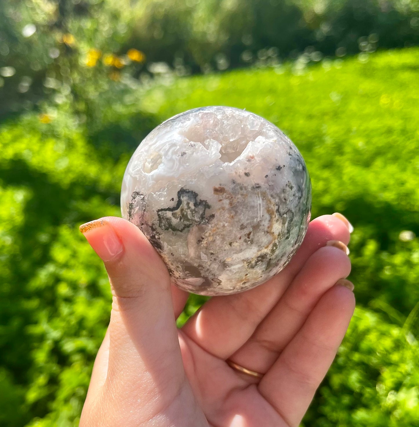 Moss agate sphere