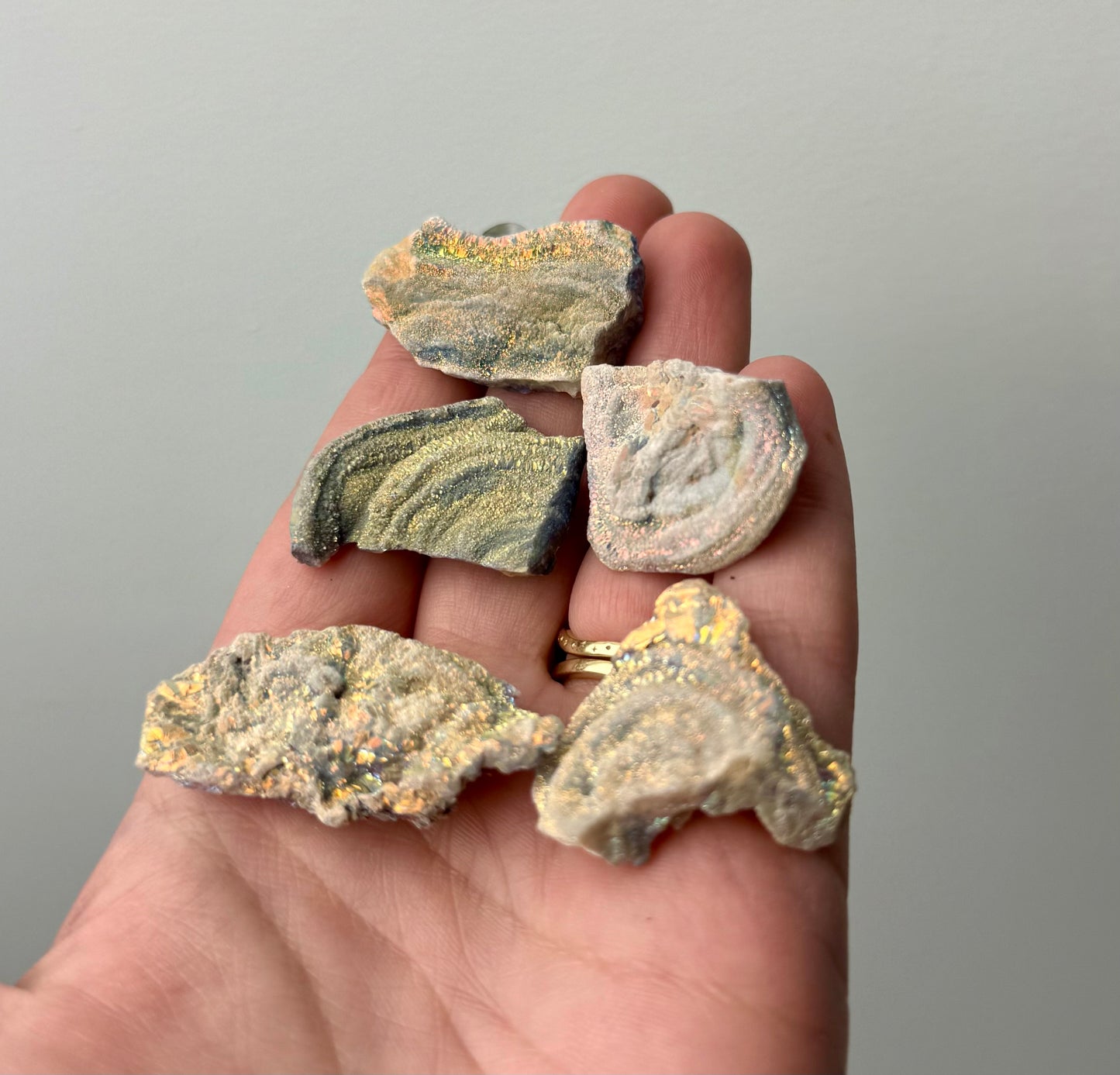 Altered material aura chalcedony specimens