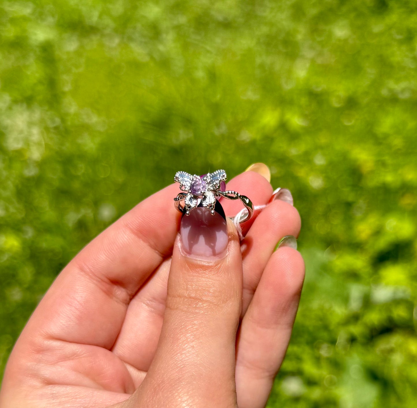 Amethyst butterfly adjustable ring