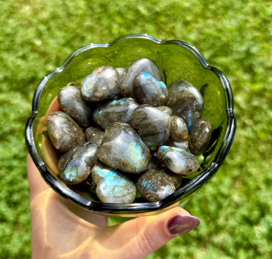 Labradorite heart carvings