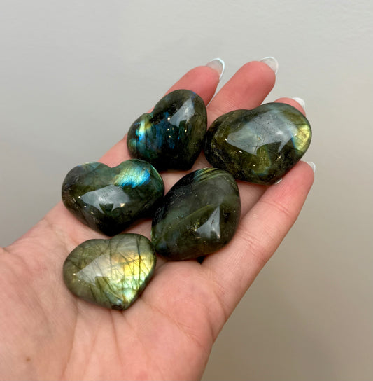 Labradorite heart carvings