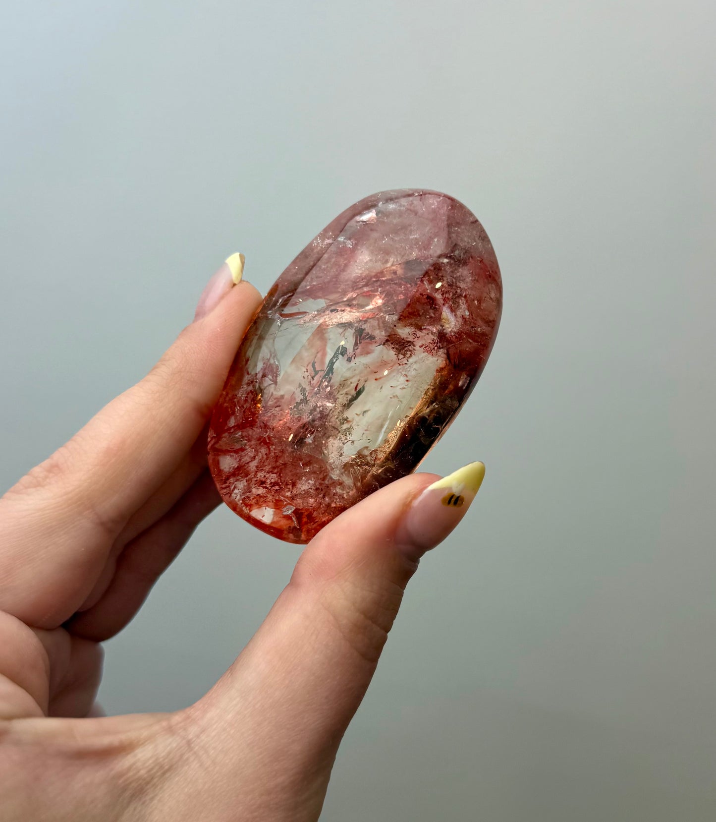 Dyed smoky quartz palm stone