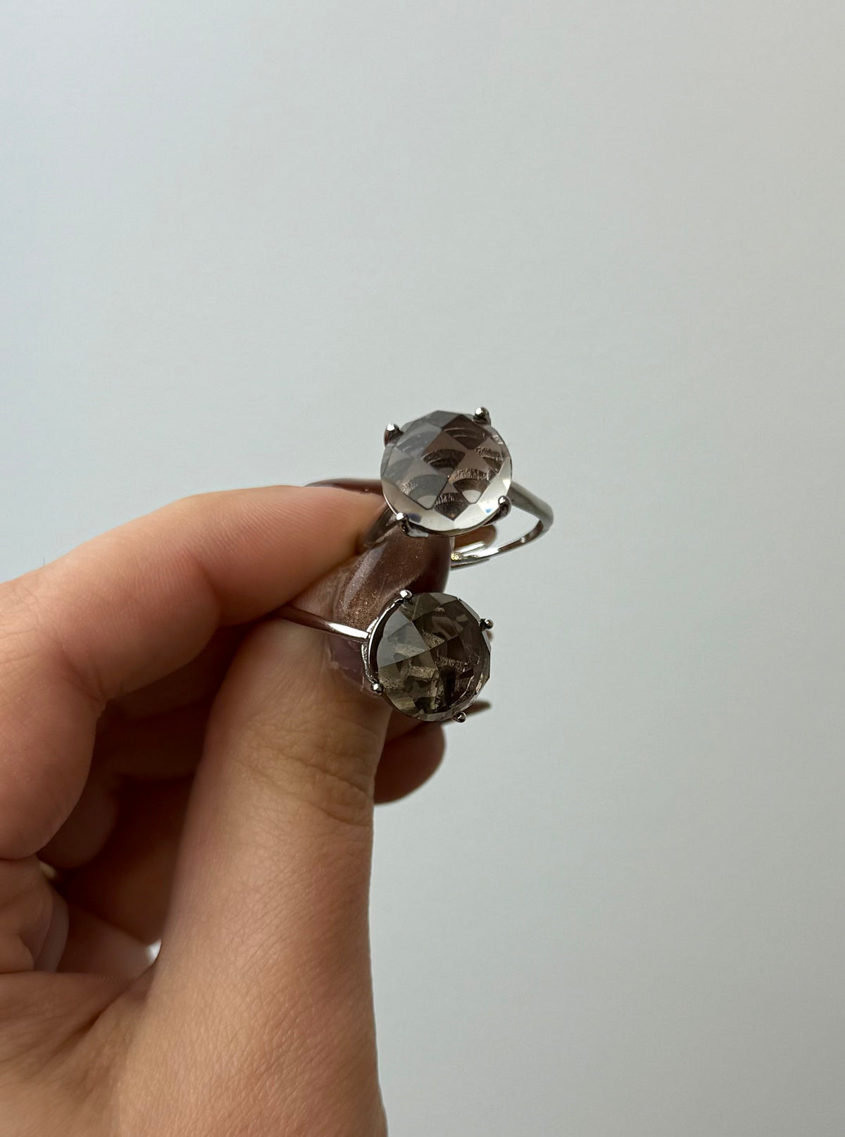 Faceted smoky quartz adjustable rings