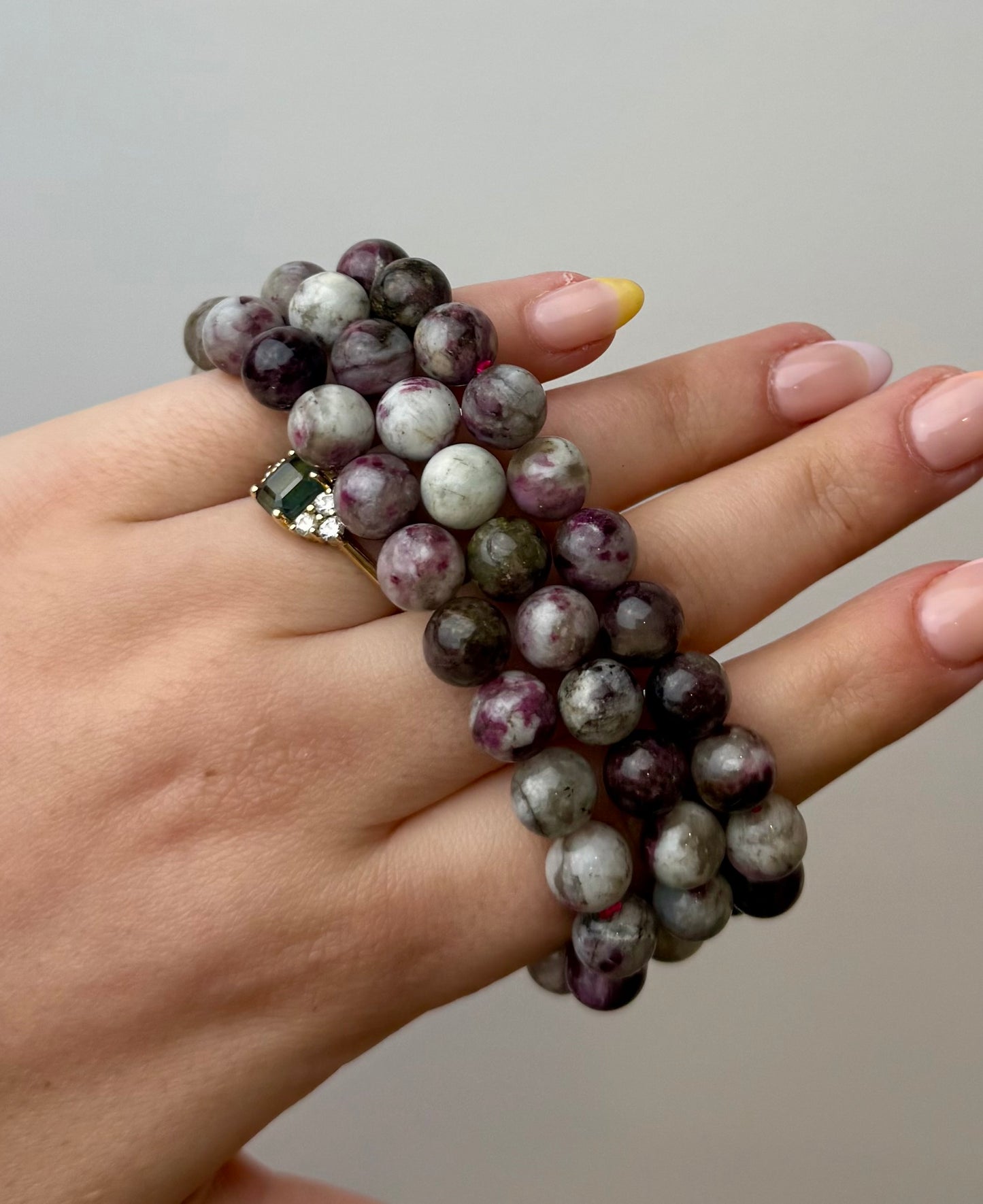 Plum/pink tourmaline bracelets