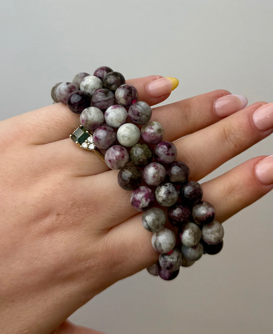 Plum/pink tourmaline bracelets