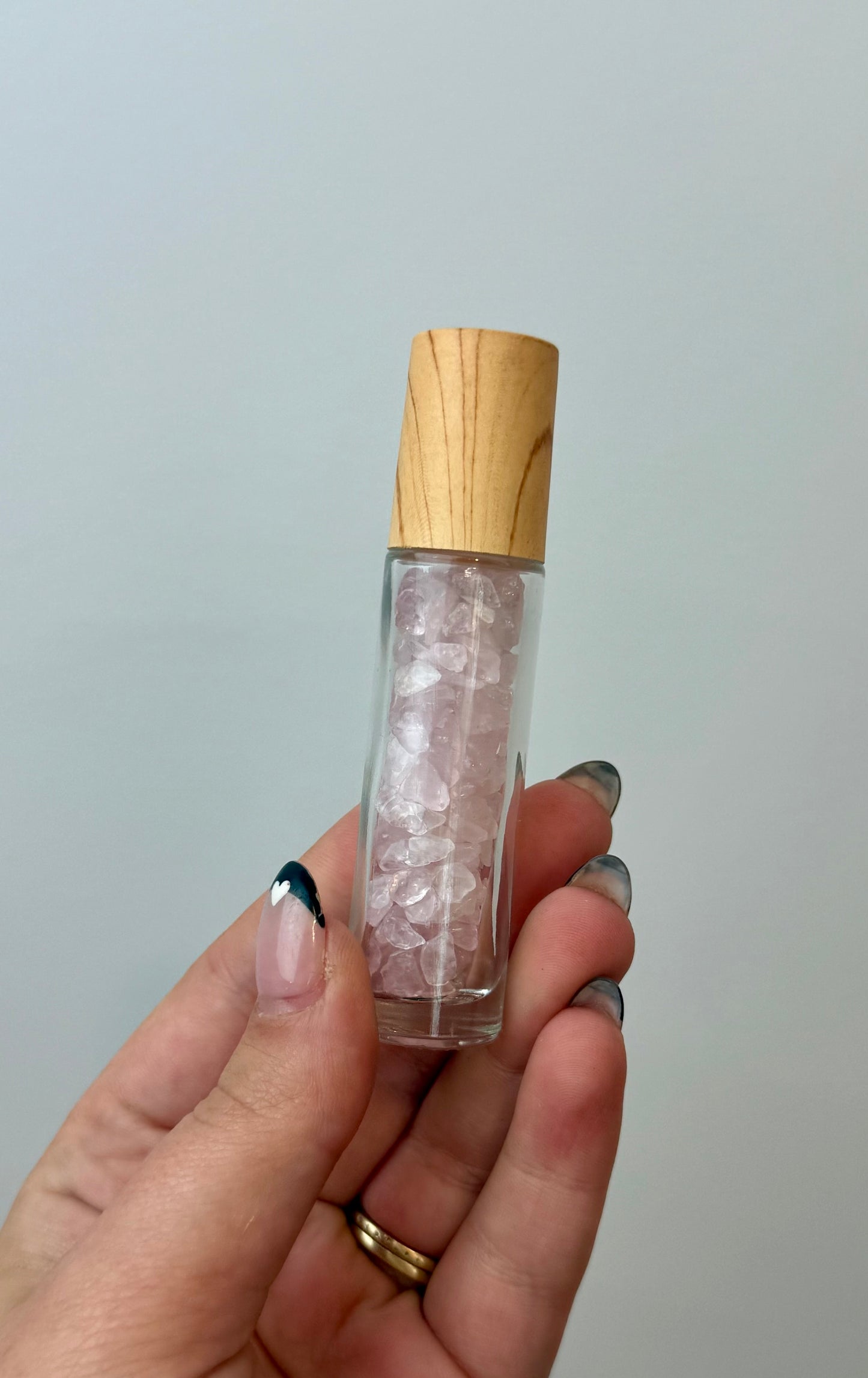 Rose quartz chip roller bottle