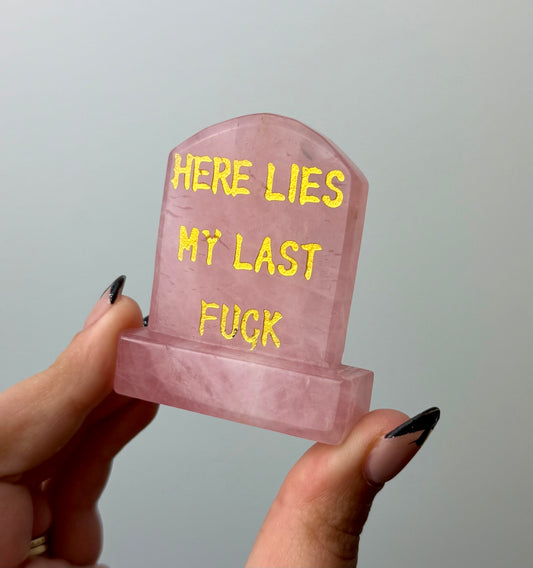 Rose quartz gravestone carving
