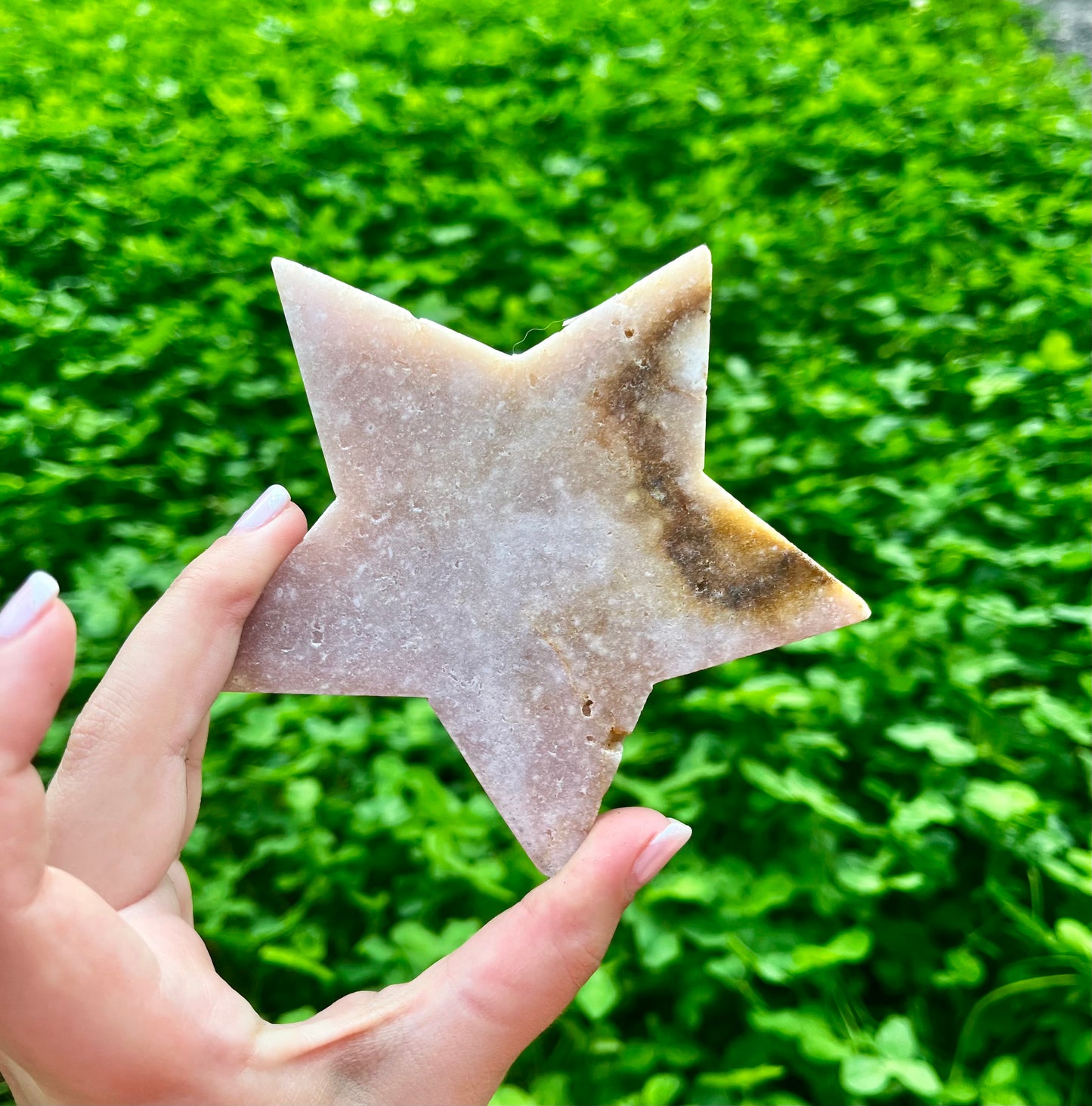 Pink amethyst star carving 58