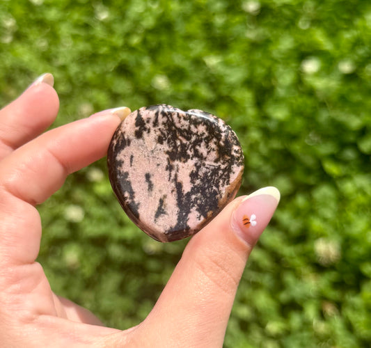 Rhodonite heart worry stone