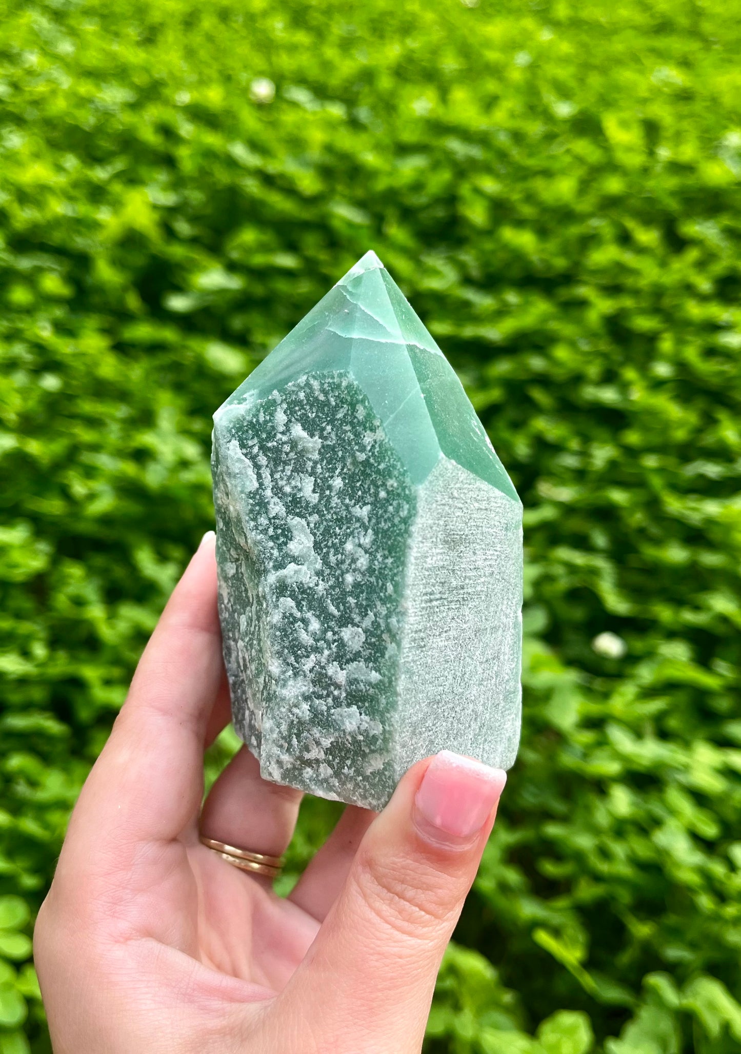 Large green aventurine half raw