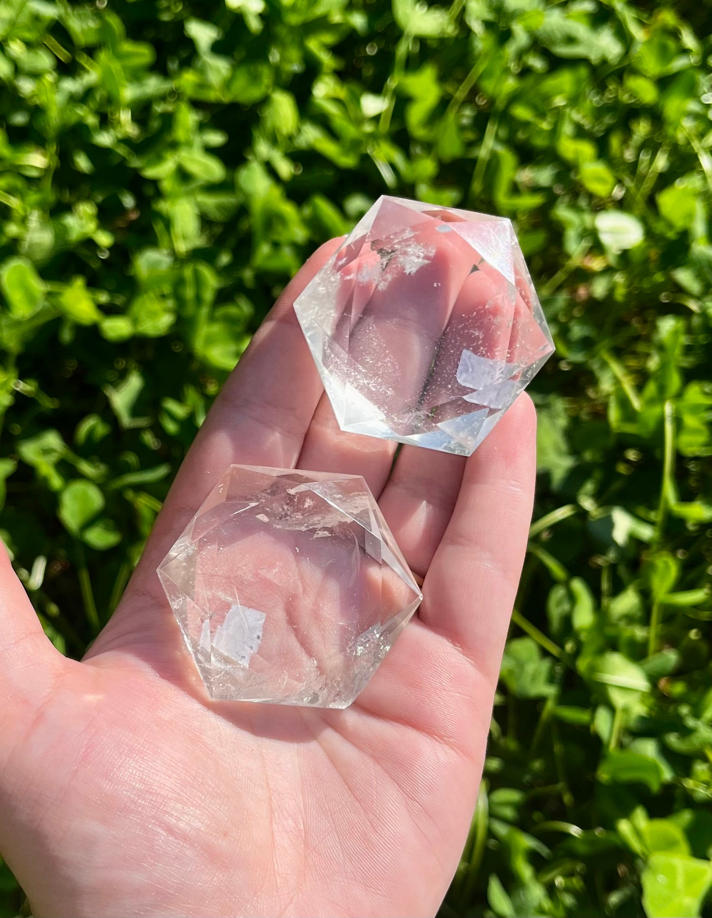 Clear quartz hexagon carvings