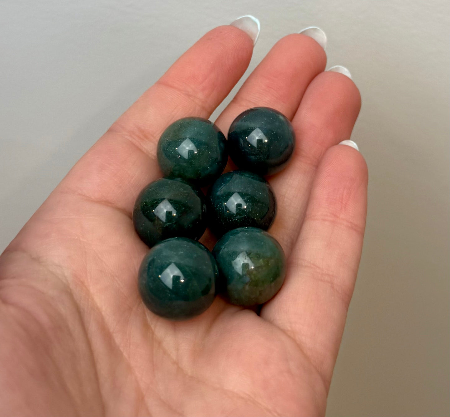 Moss agate mini spheres