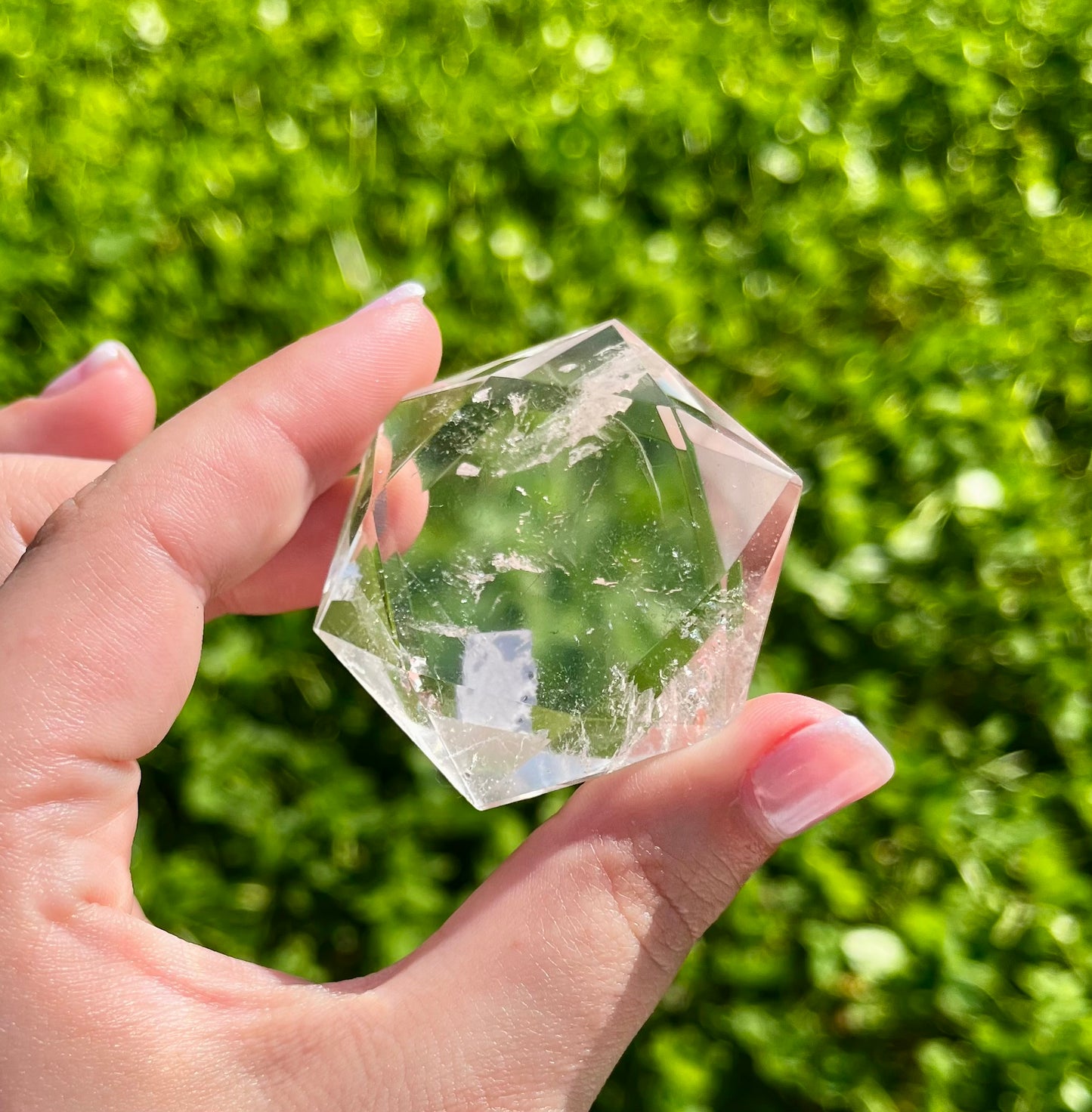 Clear quartz hexagon carvings