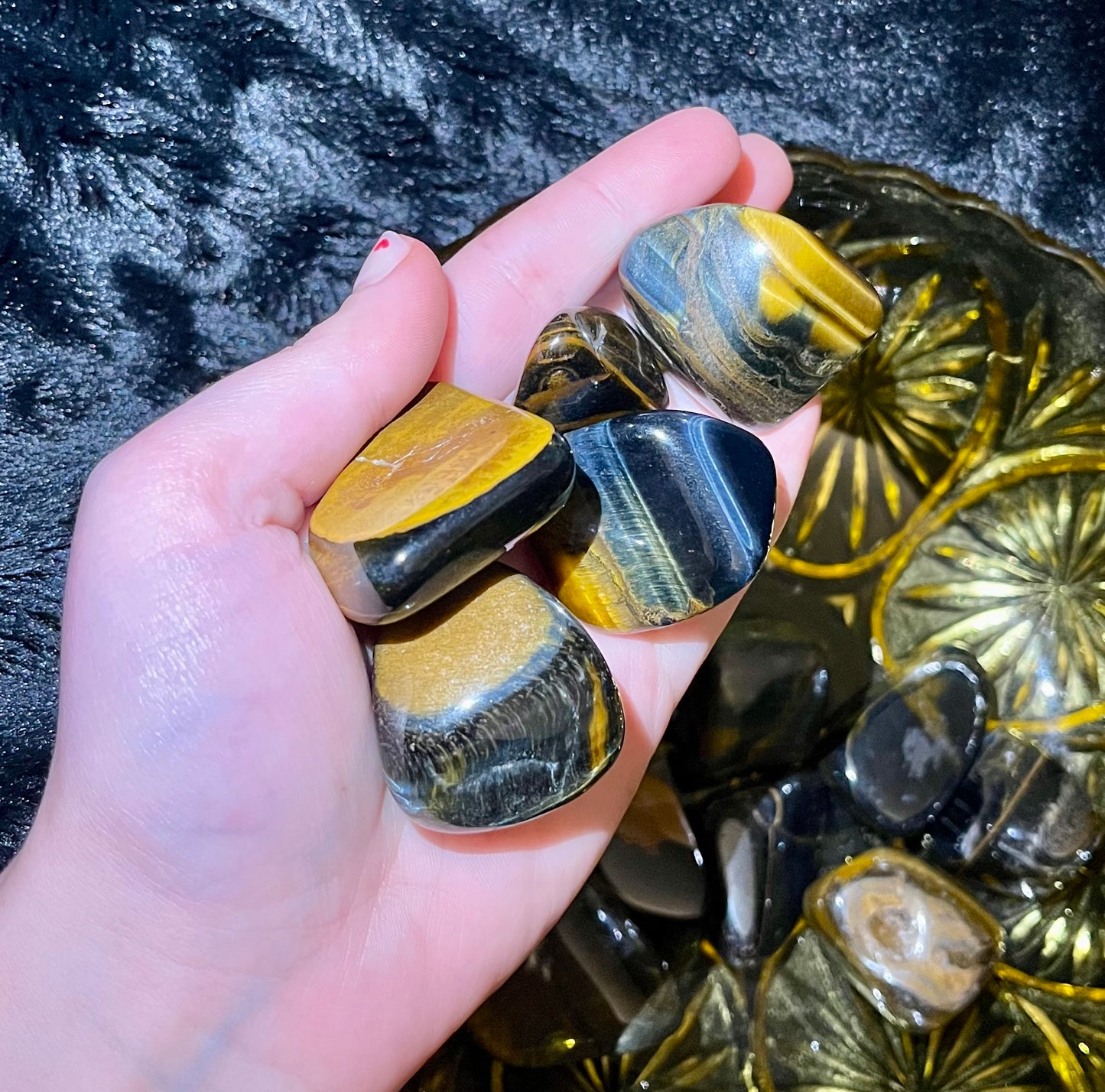 Blue and yellow tigers eye tumbles