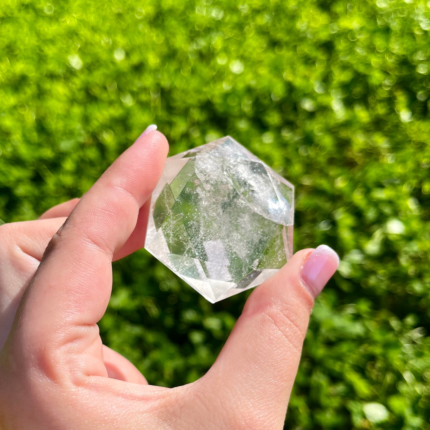 Clear quartz hexagon carvings