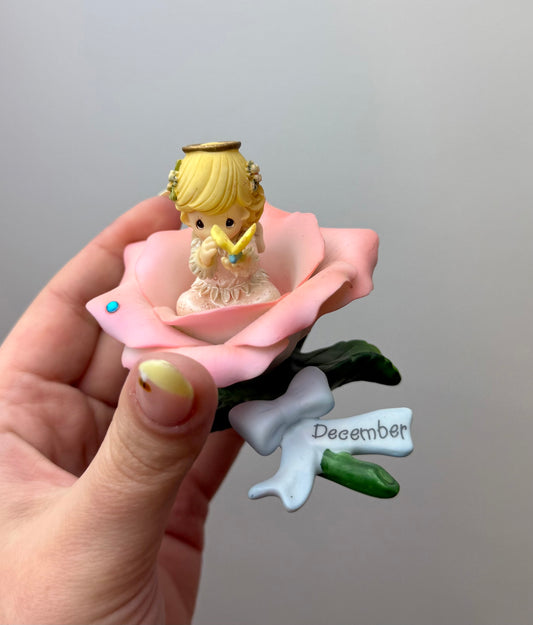 Precious moments December baby flower trinket figurine thrifted find ￼