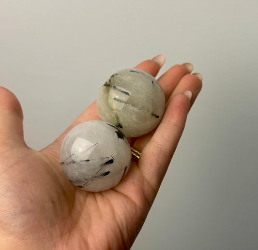 Black tourmaline in quartz spheres