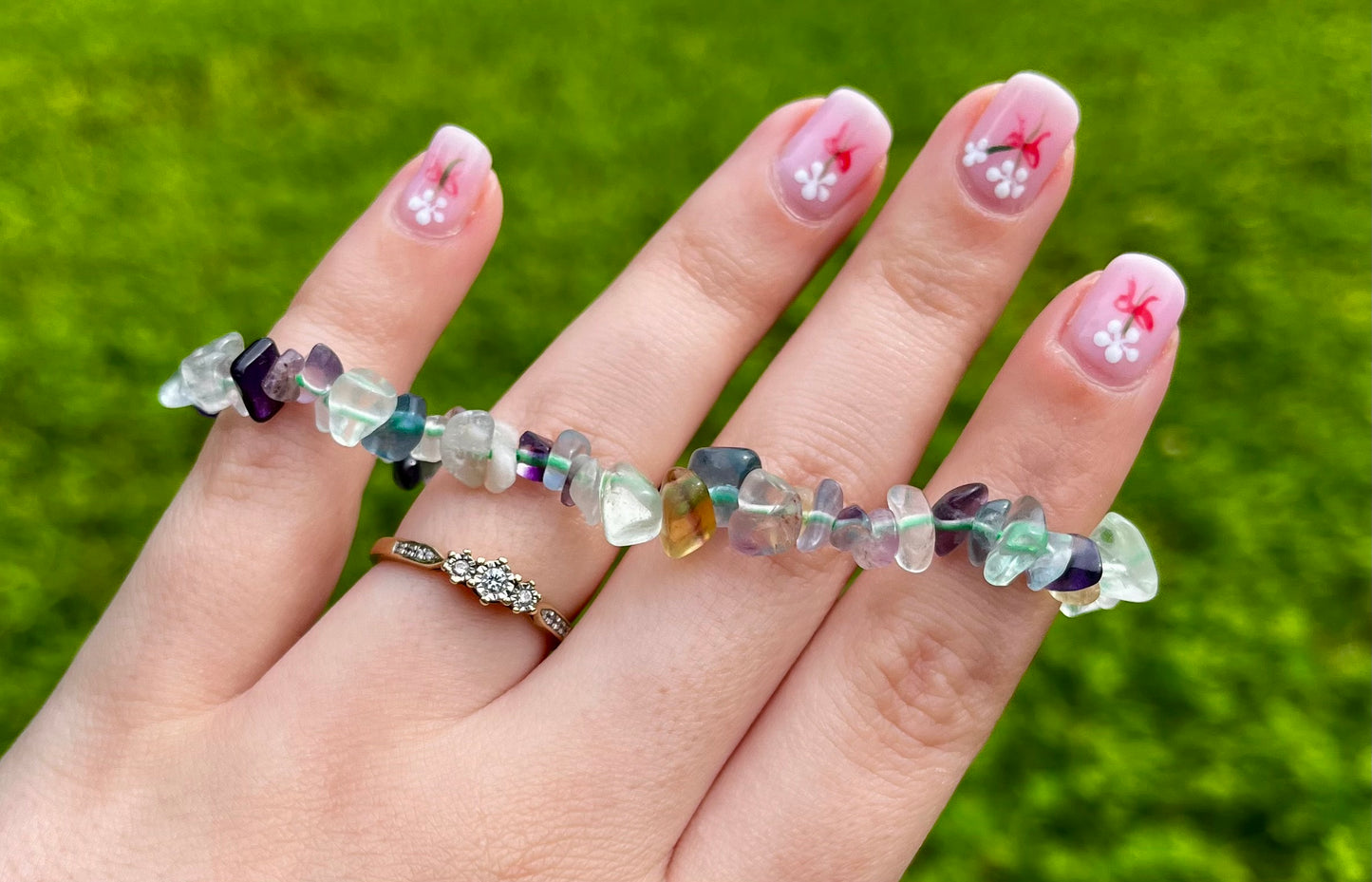 Rainbow fluorite chip bracelets