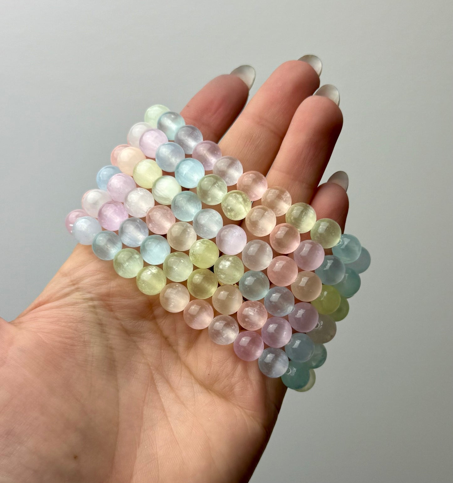 Dyed pastel rainbow satin spar bracelets
