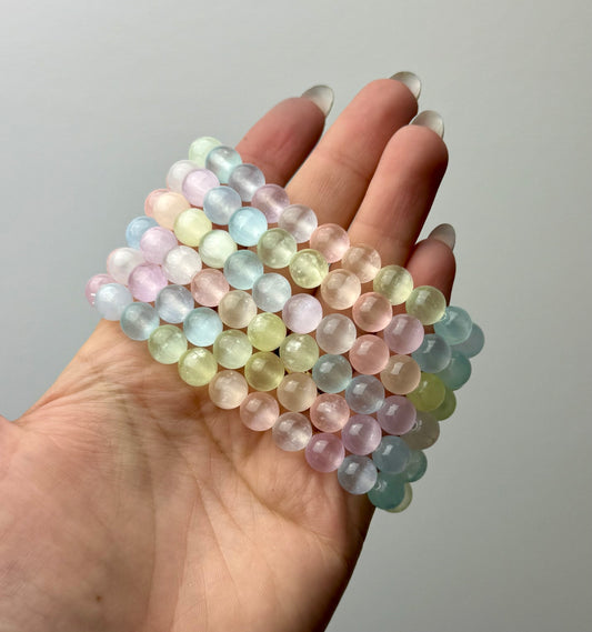Dyed pastel rainbow satin spar bracelets