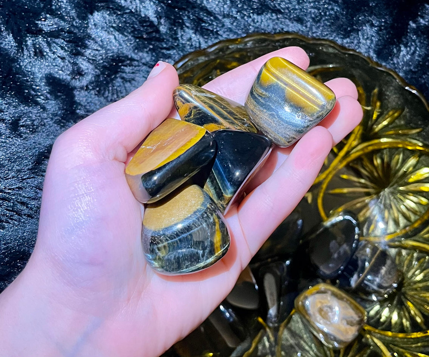 Blue and yellow tigers eye tumbles