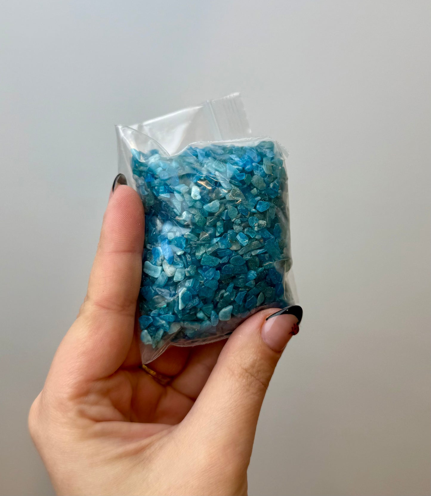 Blue apatite chip bags
