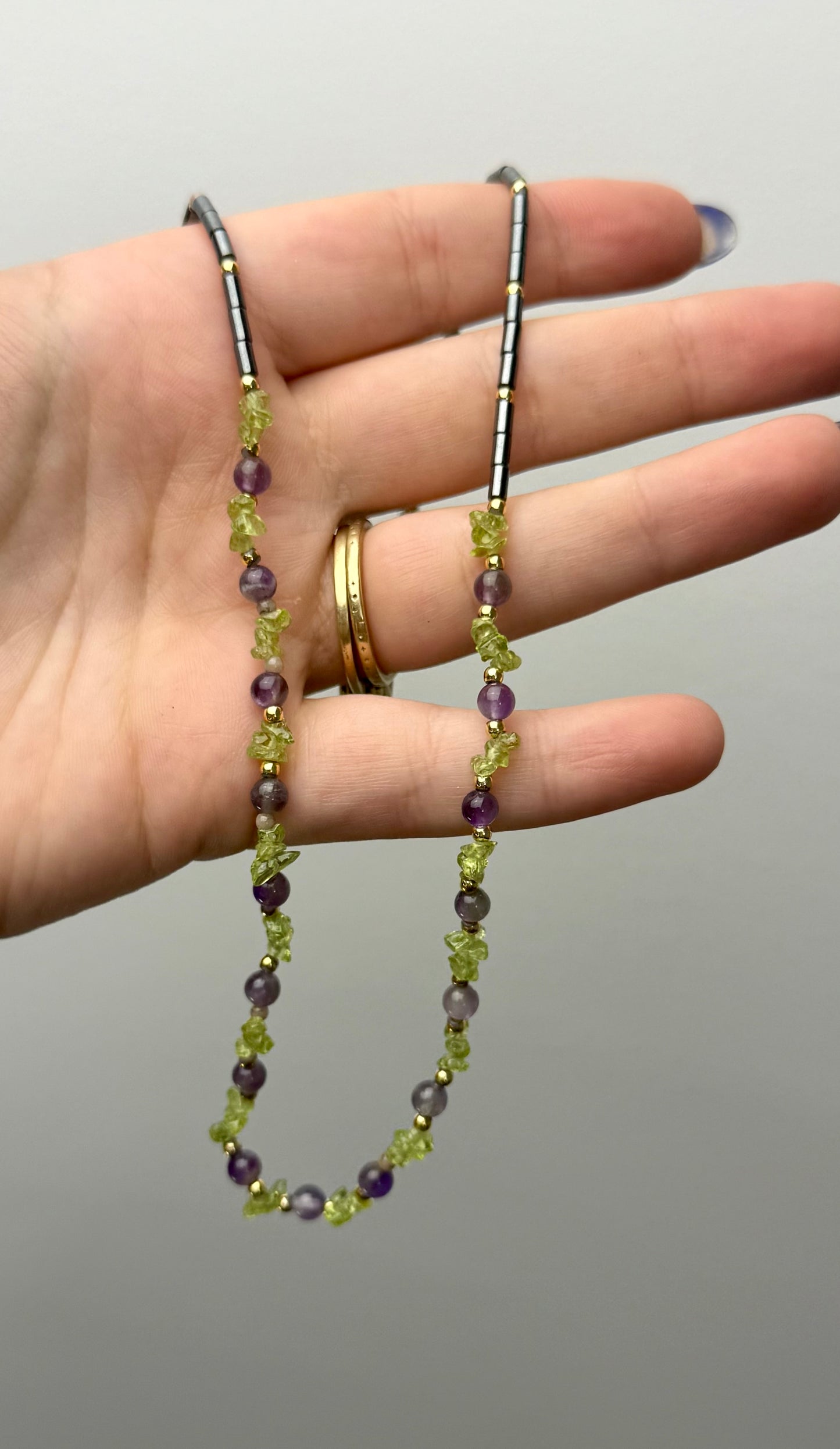Hematite peridot amethyst necklace thrifted find