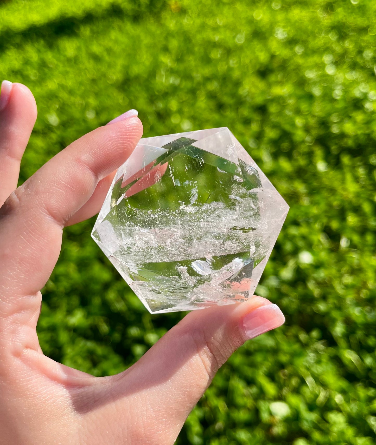 Clear quartz hexagon carvings