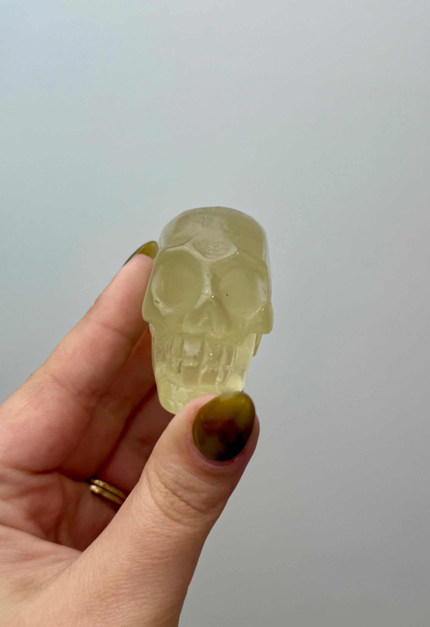 Heat treated citrine skull carving