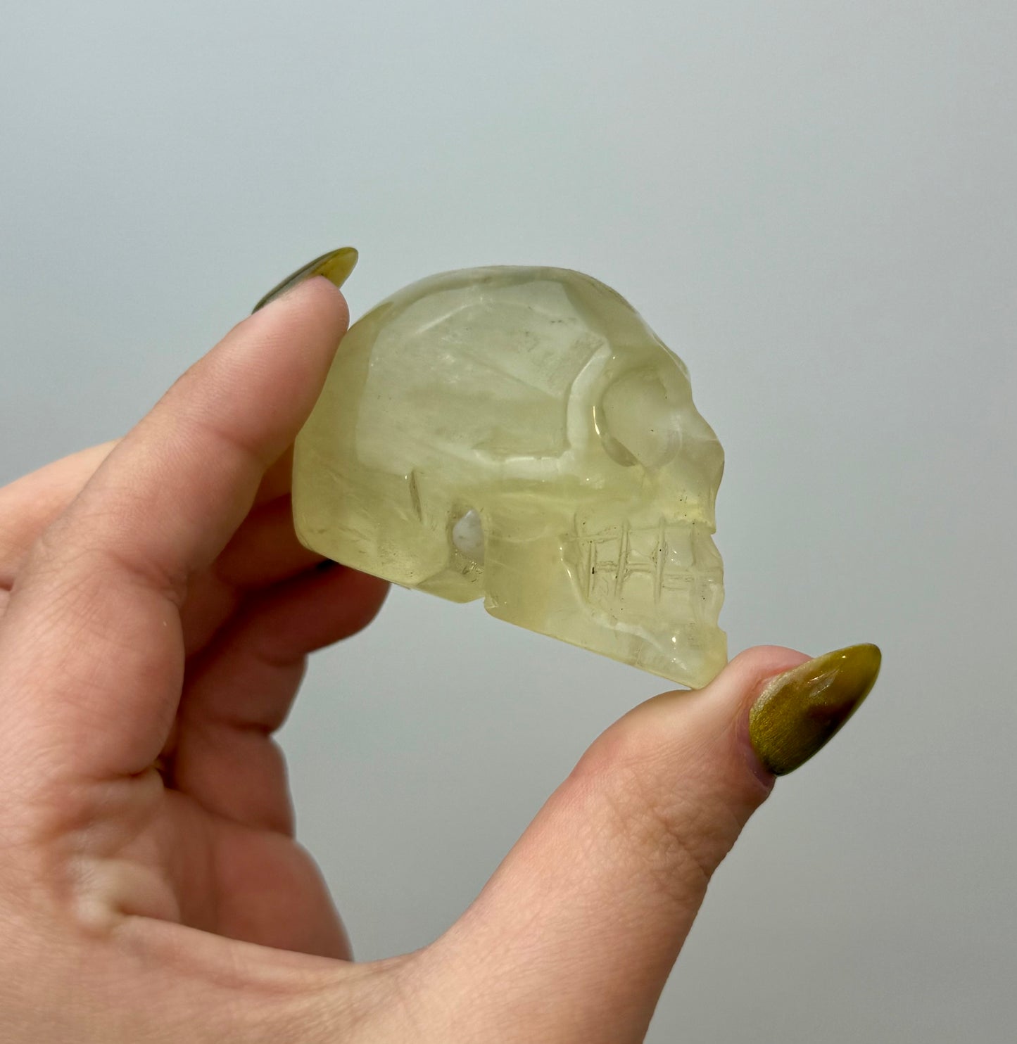 Heat treated citrine skull carving