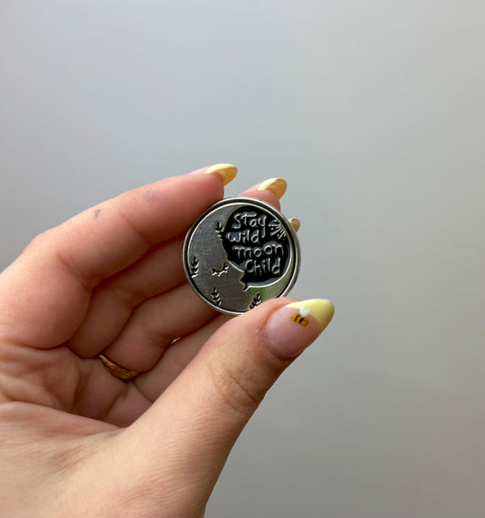 Stay wild moon child enamel pin